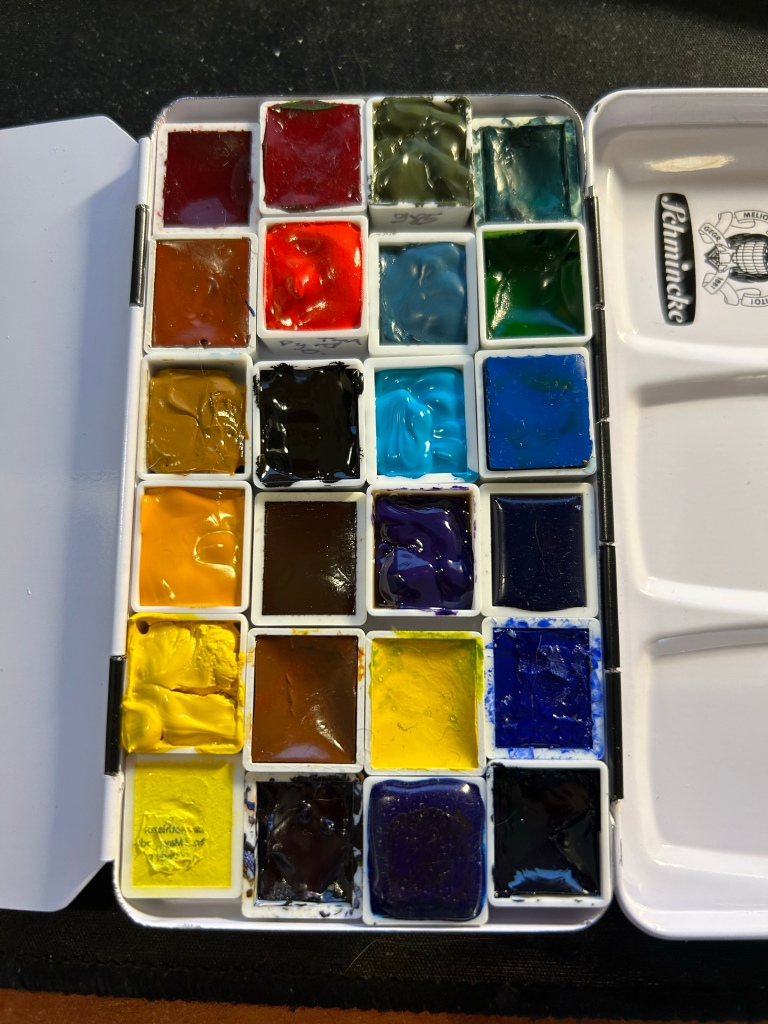 Custom Wet Paint Schmincke Horadam Empty Watercolor Tin for 24 1/2 Pans  with 12 Empty 1/2 Pans - Wet Paint Artists' Materials and Framing